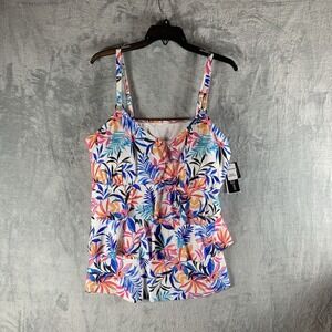 Island Escape Women's Swim 22W Tankini Top Underwire Tropical Print Swimsuit NWT